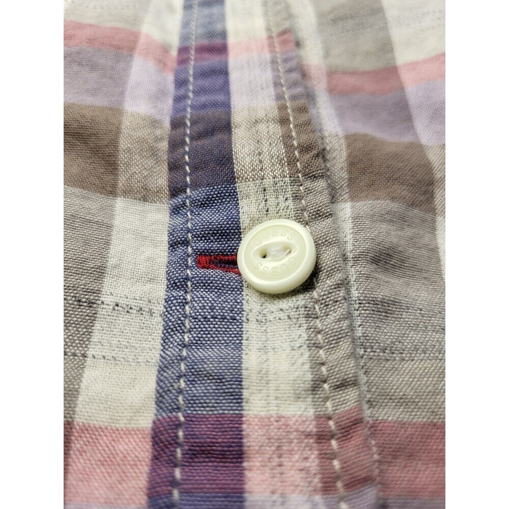 GUESS Men's Slim Fit Short Sleeve Plaid Shirt - Multicolor (Blue/Pink/Gray) - Picture 14 of 14